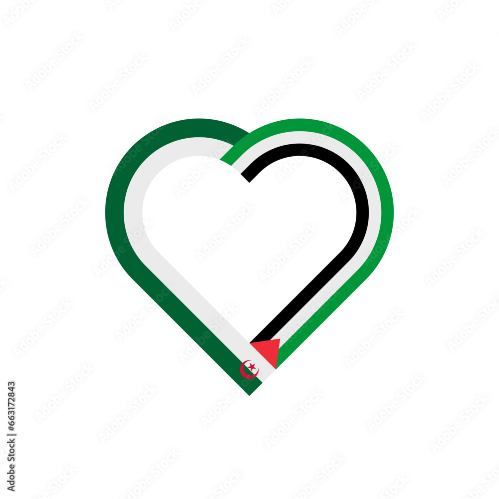 unity concept. heart ribbon icon of algeria and palestine flags. vector illustration isolated on white background unity concept. heart ribbon icon of algeria and palestine flags. vector illustration isolated on white background