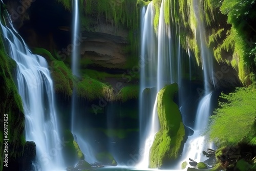 A Beautiful Waterfall Scene With Vivid Colors and Peaceful Atmosphere  Generative Art 