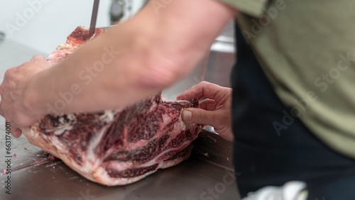 Valokuva Isolated close up high resolution image of beef/ meat cutting and preparation pr