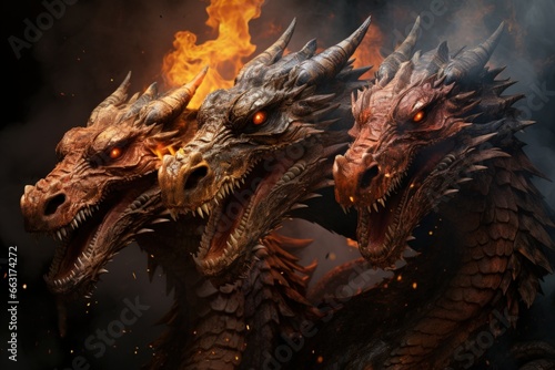 Fire-breathing drakes, smaller relatives of dragons, with fierce temperaments - Generative AI © Sidewaypics