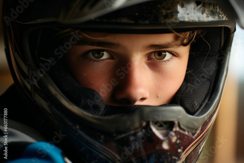 Dramatic close-up portrait of Young bike racer