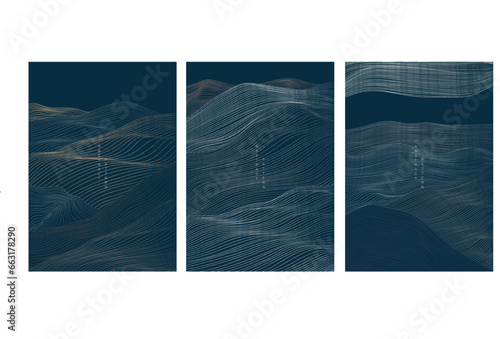 Japanese background with line wave pattern vector. Abstract art template with geometric pattern. Mountain layout design in oriental style.	
