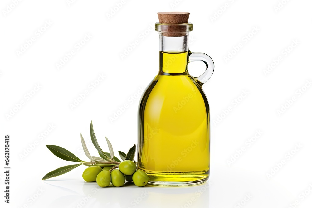 Healthy eating unleashed. Organic olive oil fresh on white background isolated. Liquid gold in glass bottle with harvest. Salad perfection Healthy eating unleashed. Organic olive oil fresh on white background isolated. Liquid gold in glass bottle with harvest. Salad perfection
