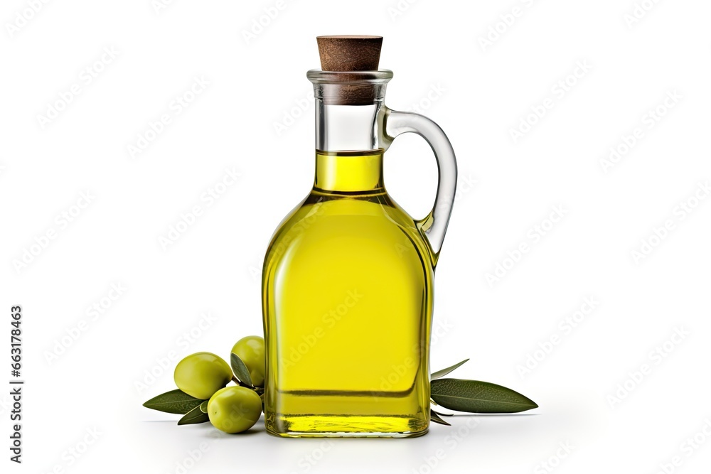 Healthy eating unleashed. Organic olive oil fresh on white background isolated. Liquid gold in glass bottle with harvest. Salad perfection Healthy eating unleashed. Organic olive oil fresh on white background isolated. Liquid gold in glass bottle with harvest. Salad perfection