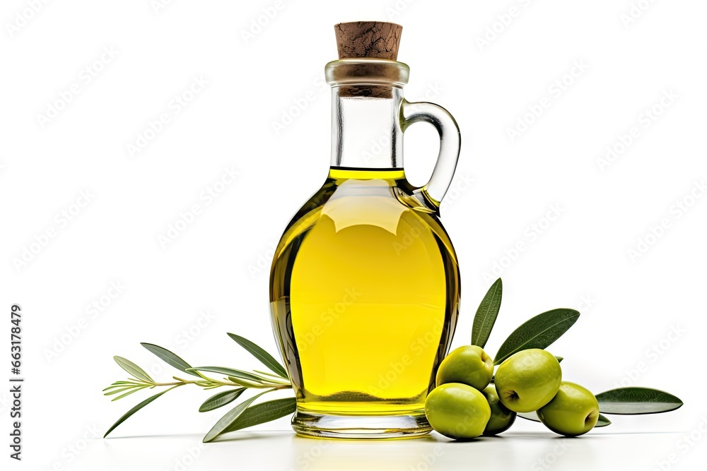 Healthy eating unleashed. Organic olive oil fresh on white background isolated. Liquid gold in glass bottle with harvest. Salad perfection Healthy eating unleashed. Organic olive oil fresh on white background isolated. Liquid gold in glass bottle with harvest. Salad perfection
