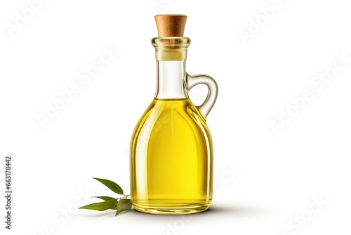 Healthy eating unleashed. Organic olive oil fresh on white background isolated. Liquid gold in glass bottle with harvest. Salad perfection