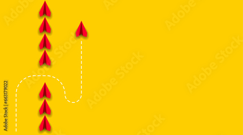 The red plane is flying towards success, overcoming obstacles. Overcoming obstacles idea concept