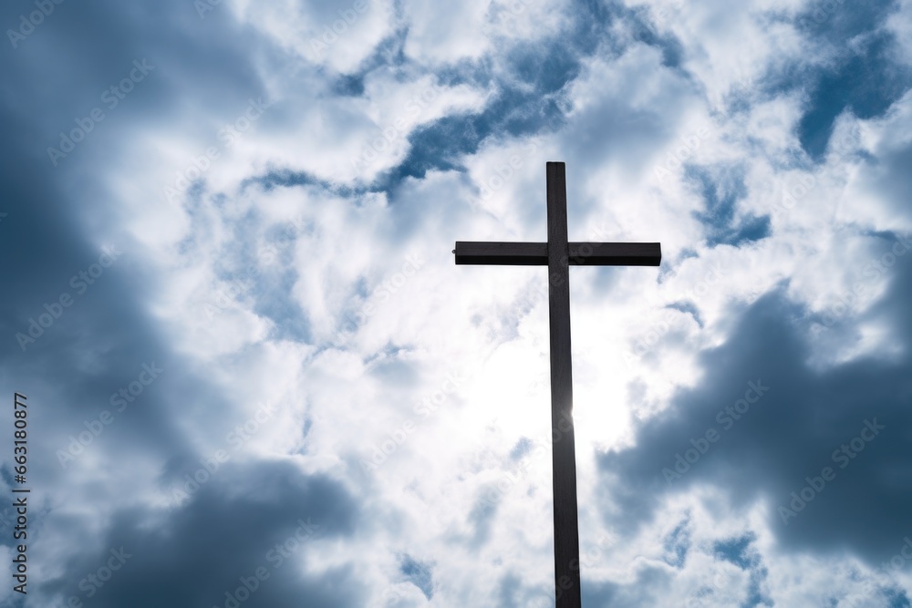 an inverted cross against a cloudy sky