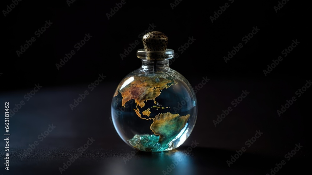 a unique miniature earth in a bottle, AI Generative a unique miniature earth in a bottle, AI Generative