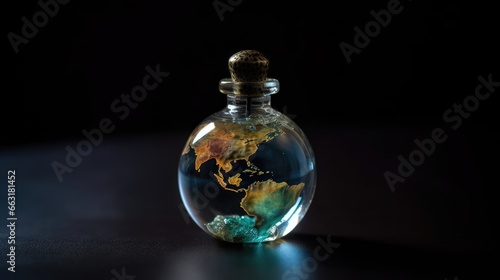 a unique miniature earth in a bottle, AI Generative