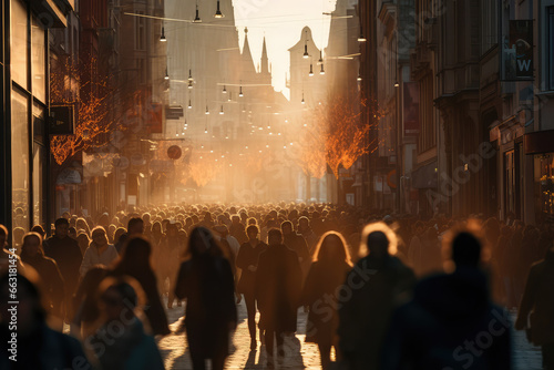 Anonymous crowd of people walking on city street © Kien