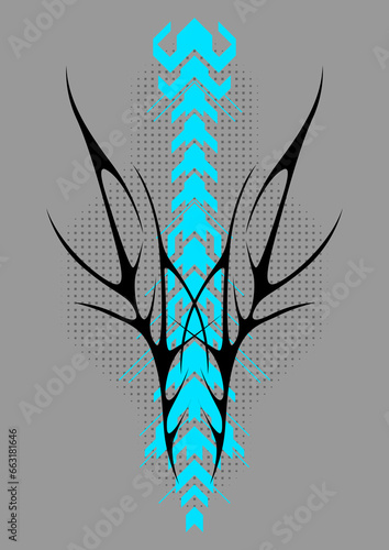 Cyber sigilism poster. Neo tribal gothic style shape.