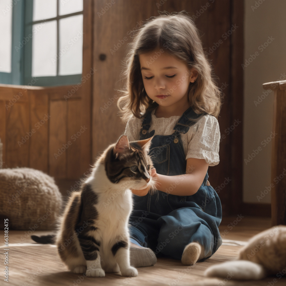 Obraz premium girl and her cat