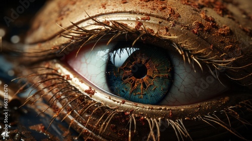 Nahaufnahme eines menschlichen Auges, dessen Iris künstlerisch dramatisch abgewandelt ist