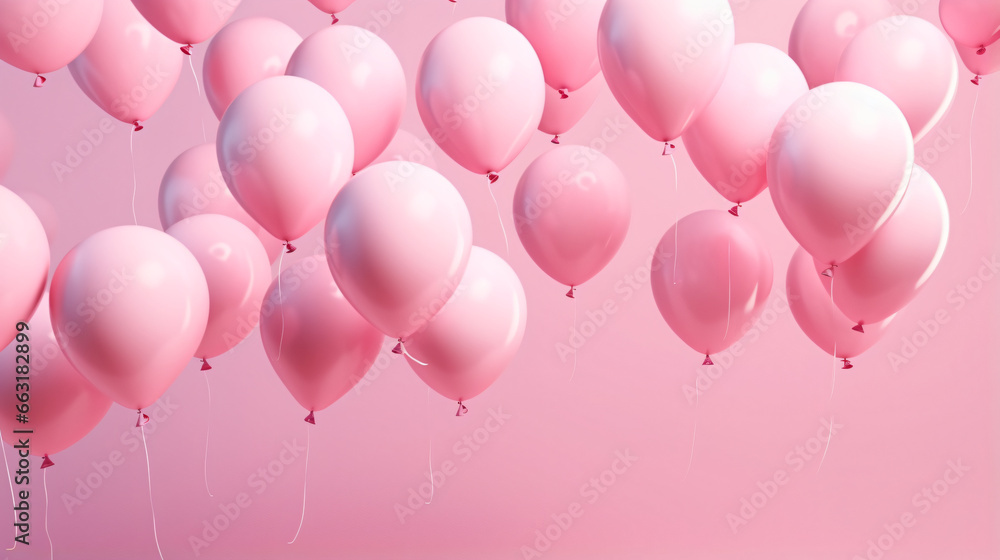 Mock up of balloons floating on pink background