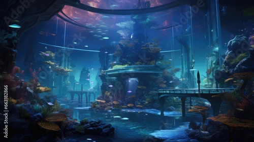 aqua scape in a high-tech underwater habitat, AI Generative