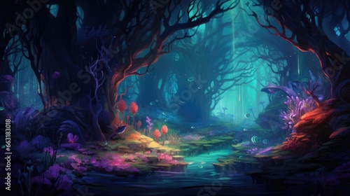 A mesmerizing aqua scape that resembles a fantastical underwater forest, AI Generative