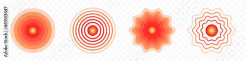 Pain concentration, headache, toothache icon, radial pain, radar, target icon set