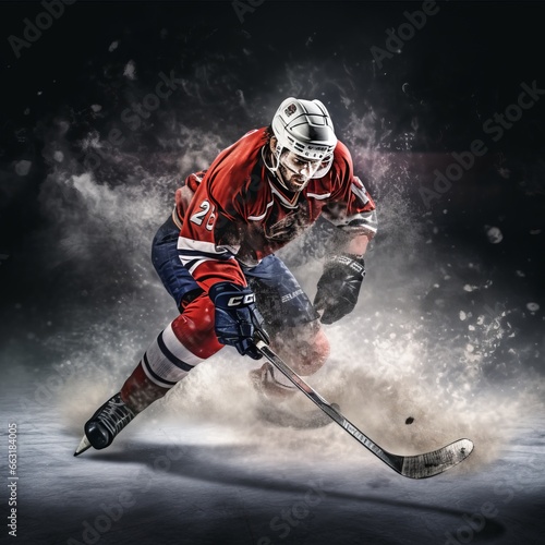 Photo of a hockey player in action on the ice
