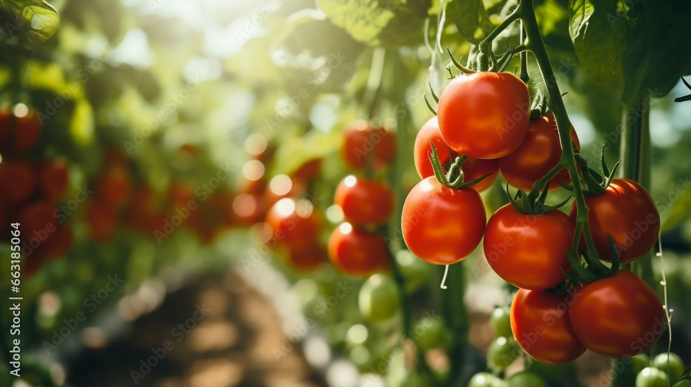 Villagecore Charm: Ripe Tomatoes Flourishing in a Greenhouse. Generative ai Villagecore Charm: Ripe Tomatoes Flourishing in a Greenhouse. Generative ai