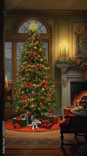 A classic Christmas scene with a nostalgic touch  AI Generative