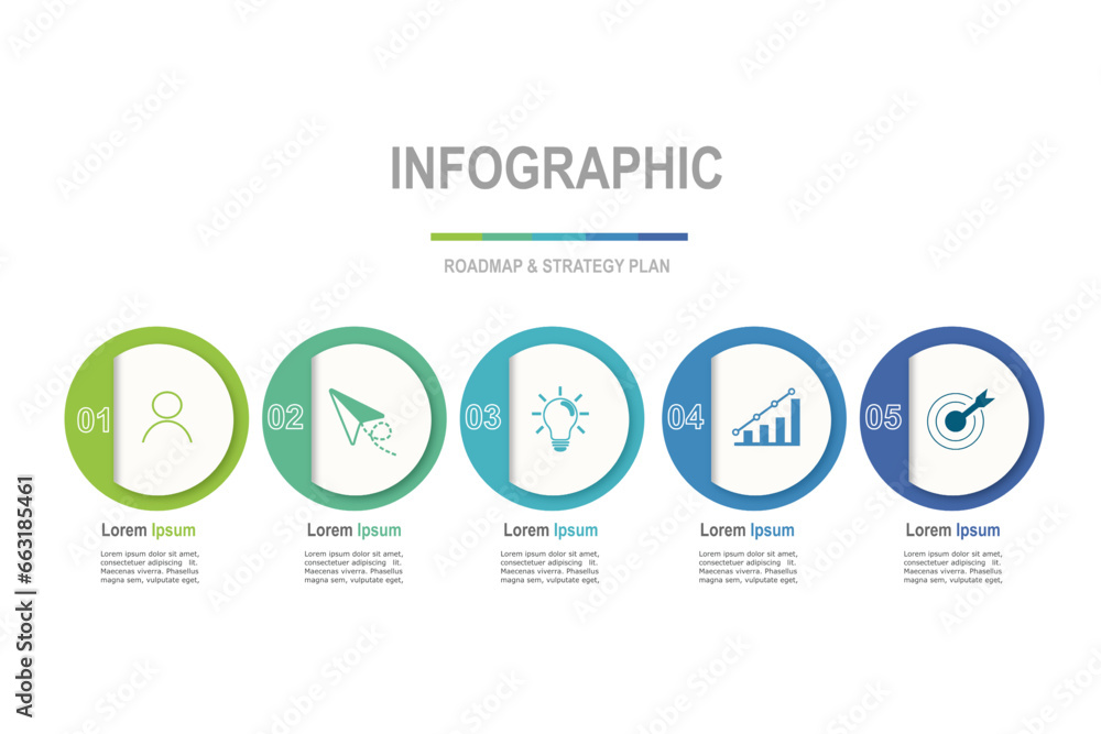 infographic elements  template, business concept with, 5 steps,  multi color circle shape design for workflow layout, diagram, annual report, web design.Creative banner, label vector