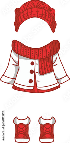 Cute winter fashion, fluffy and fabulous clothing, illustrations for decoration