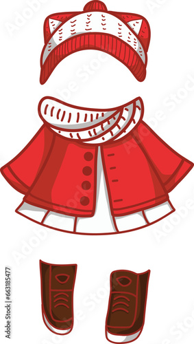 Cute winter fashion, fluffy and fabulous clothing, illustrations for decoration