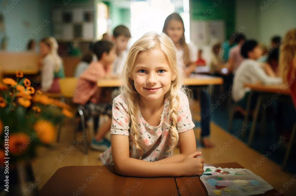 Photo of little girl in kindergarten Photo of little girl in kindergarten