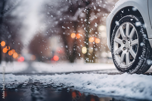 Photo of car with winter tire on the snow