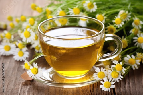 chamomile flowers and tea, an herbal relief for skin irritation