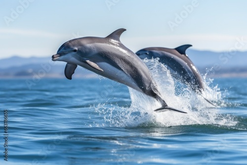 dolphins using teamwork to capture fish in the ocean © altitudevisual