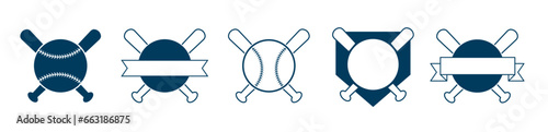 Crossed Baseball Bats and Ball. Baseball logo Template. Split, circle monograms. Criss Cross Bats.