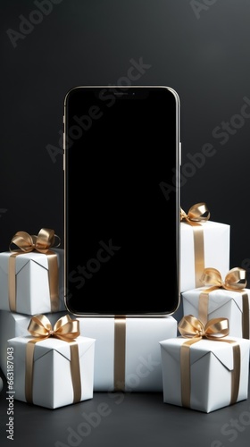 Wallpaper Mural Christmas gifts and tablet on a black background. 3 d rendering. Torontodigital.ca