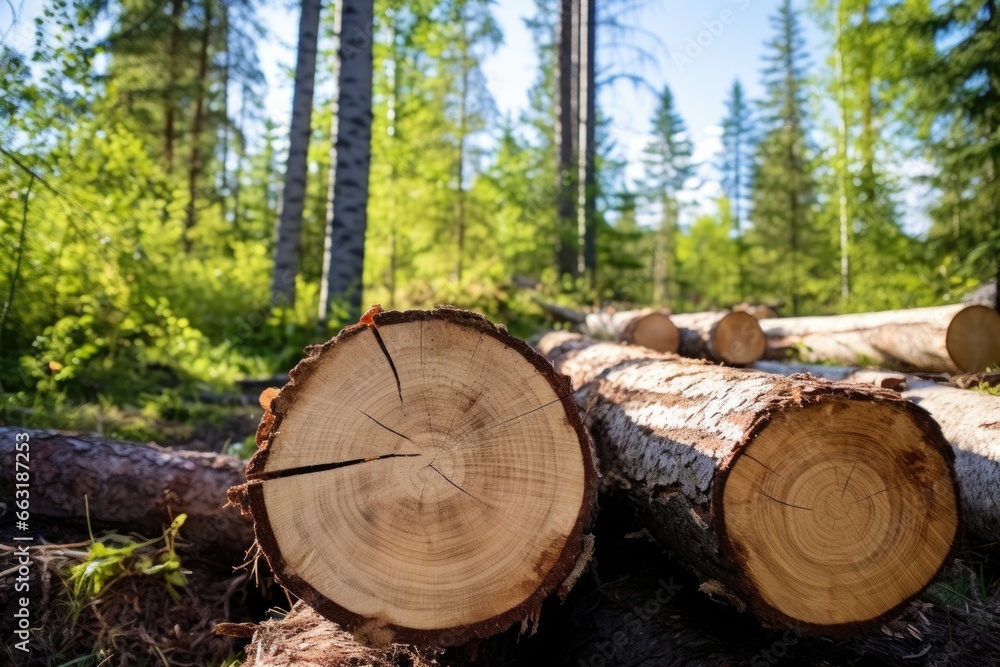 tree log cut into segments in a forest tree log cut into segments in a forest