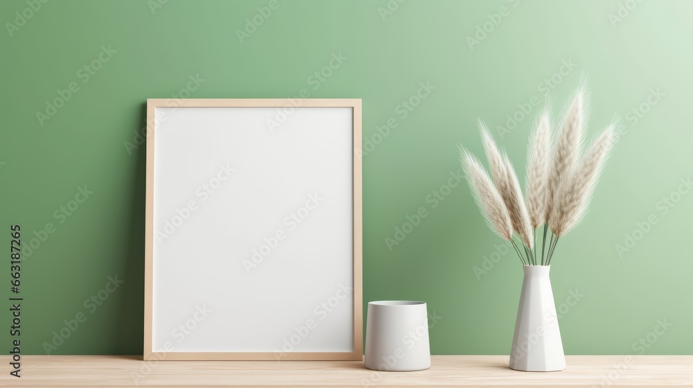 Photo of a table with a picture frame and a vase Photo of a table with a picture frame and a vase