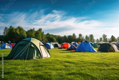group of tents at an outdoor camping festival
