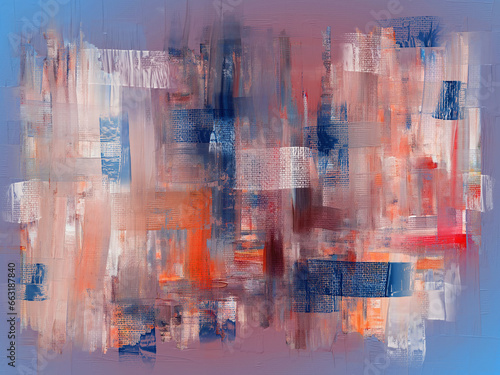 Fototapeta Naklejka Na Ścianę i Meble -  Abstract paint strokes, oil painting on canvas, artistic texture with blue and orange accents