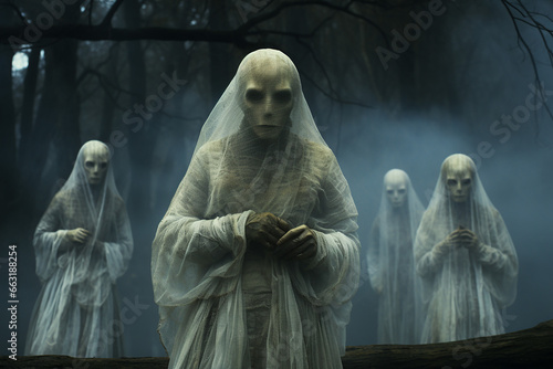 Spiritual inhabitants, ghosts in moody setting, Halloween themes