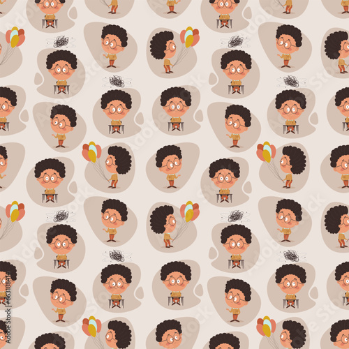 
Seamless pattern with cartoon schoolboy 