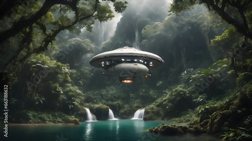 ufo flying over the river