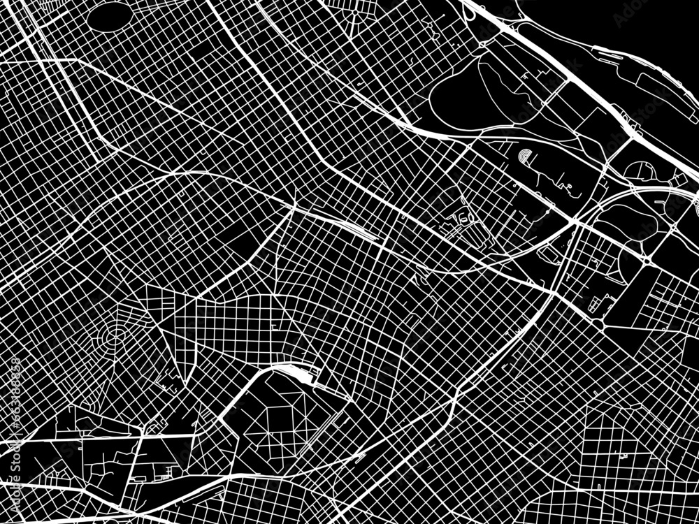 Vector road map of the city of  Colegiales in Argentina with white roads on a black background.