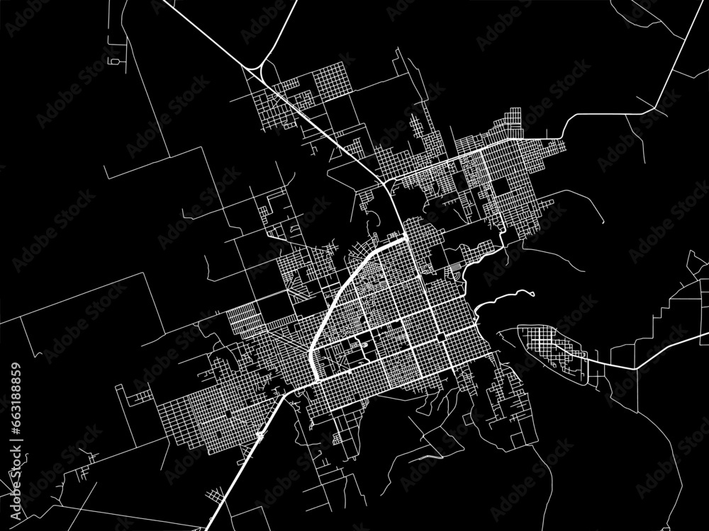Vector road map of the city of  Formosa in Argentina with white roads on a black background.