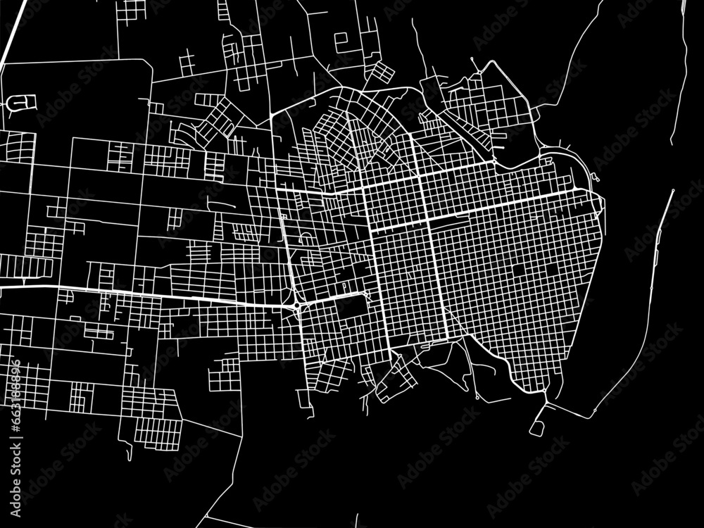 Vector road map of the city of Concepcion del Uruguay in Argentina with white roads on a black background. Vector road map of the city of Concepcion del Uruguay in Argentina with white roads on a black background.