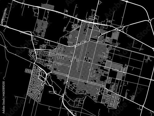 Vector road map of the city of  Villa Mercedes in Argentina with white roads on a black background. photo