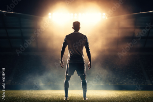 Fototapeta Football, a soccer player standing ready on the stadium