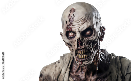 A very Scary Zombie ready to attack on transparent background png. Ai generative.