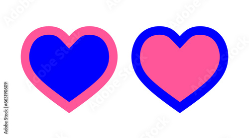 Pink and blue heart shape icons set. Love heart logos illustration vector isolated on white background.