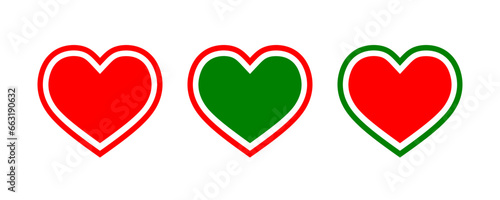 Red and green heart shape outline icons set. Health logos illustration vector isolated on white background.