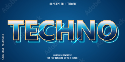 modern 3d blue techno editable font text effect, editable text graphic syle